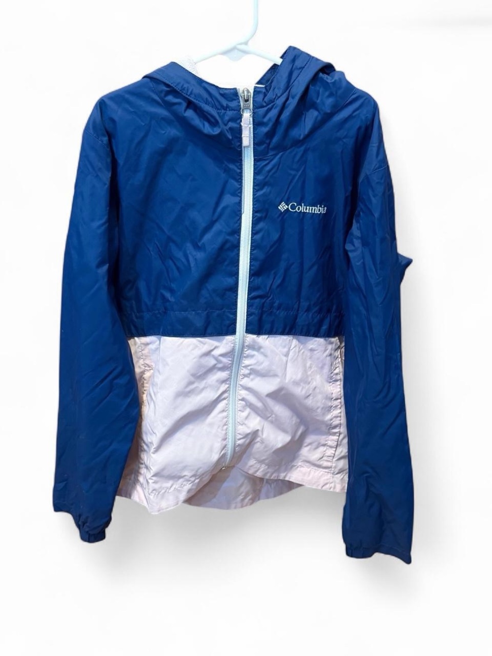 Columbia Kids Blue and Light Pink Hooded Rain Jacket